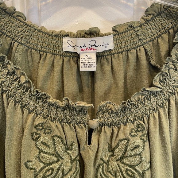 French Laundry Olive Green Embroidered Top with Gathered Edges - Size P/L - Picture 3 of 3